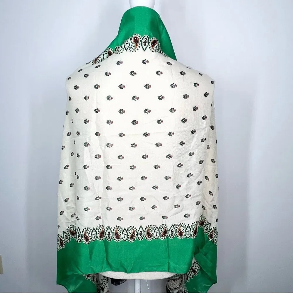 NWT Talbots Paisley Print Scarf Fringed Edge Wide Scarf